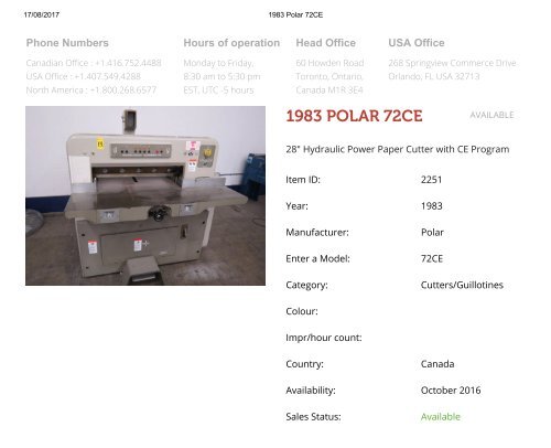 Buy Used 1983 POLAR 72CE Machine