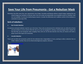 Save Your Life from Pneumonia - Get a Nebulizer Mask
