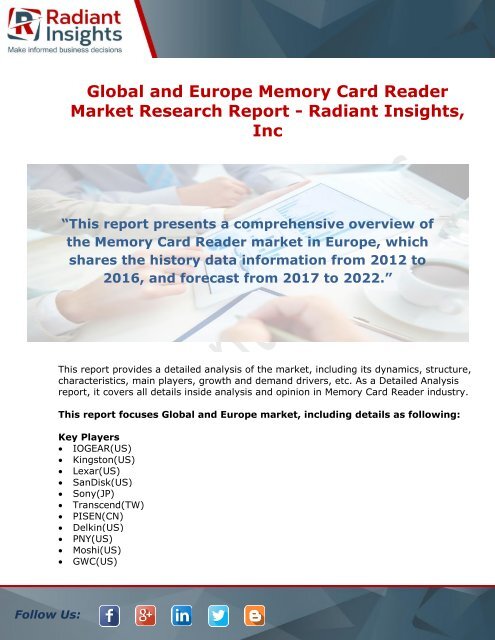 Memory Card Reader Market Research Report: Radiant Insights,Inc