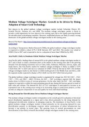 Medium Voltage Switchgear Market- Growth to be driven by Rising Adoption of Smart Grid Technology