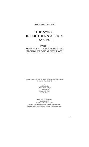 THE SWISS IN SOUTHERN AFRICA 1652-1970 - swissroots-za.ch