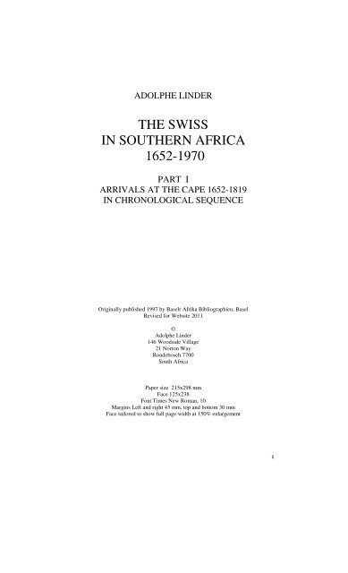 THE SWISS IN SOUTHERN AFRICA 1652-1970 - swissroots-za.ch