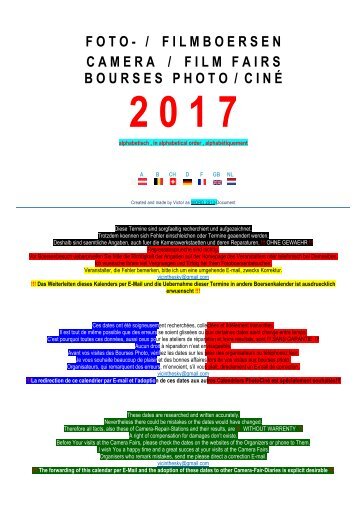 2017 alphabetisch ; Fotoboersen , Camera-Fairs , Bourses Photo