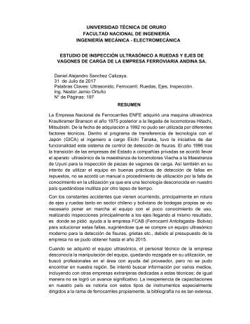 Estudio de Inpeccion ultrasoonico a Ruedas e Ejes de vagones de Carga de la Empresa Ferroviara Andina SA