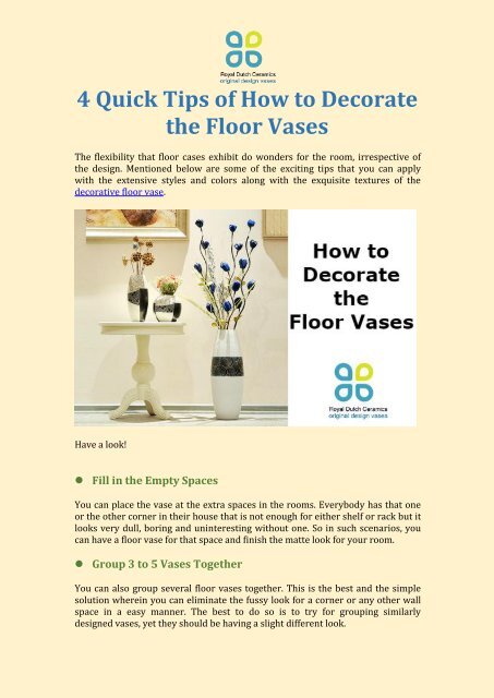 4 Quick Tips Of How To Decorate The Floor Vases