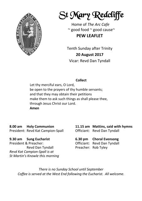 St Mary Redcliffe Pew Leaflet - August 20 2017