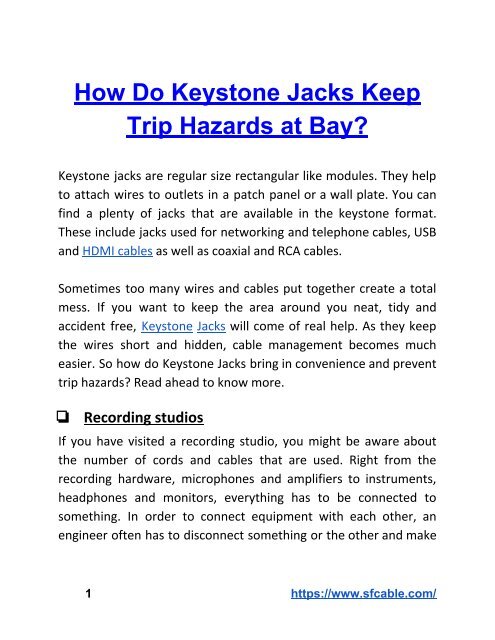 How Do Keystone Jacks Keep Trip Hazards at Bay