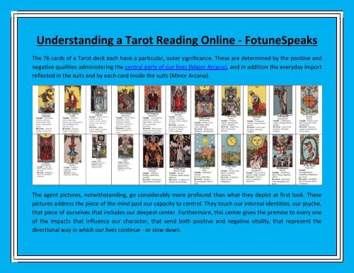 Understanding a Tarot Reading Online - FotuneSpeaks