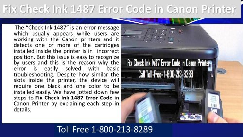 Fix Check Ink 1487 Error Code in Canon Printer 18002138289