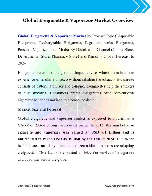 Global E-cigarette &amp; Vaporizer Market (2016-2024)- Research Nester