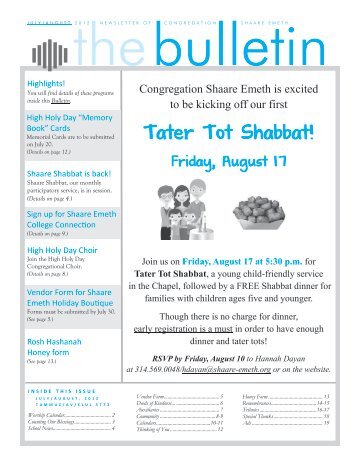 Tater Tot Shabbat! - Congregation Shaare Emeth