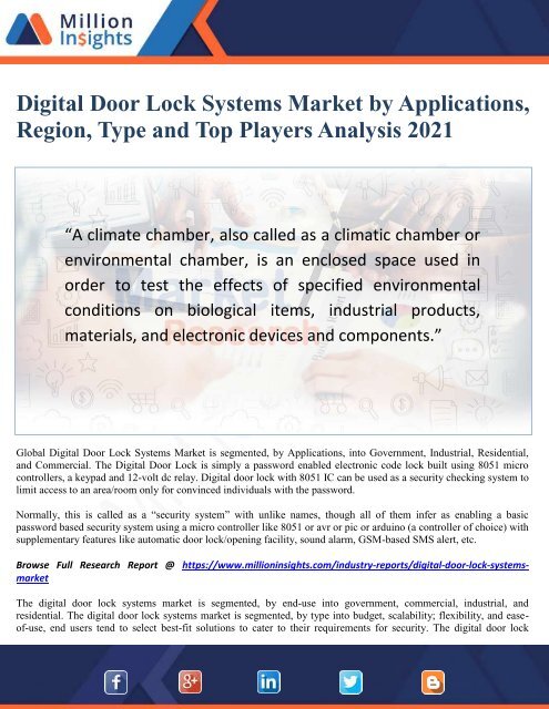 Best Security System 2021 Digital Door Lock Systems Market by Applications, Region, Type and 