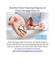 Best Real Estate Financing Programs at Choice Mortgage Bank, Inc