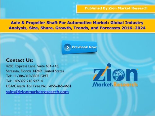 Global Axle & Propeller Shaft For Automotive Market, 2016–2024