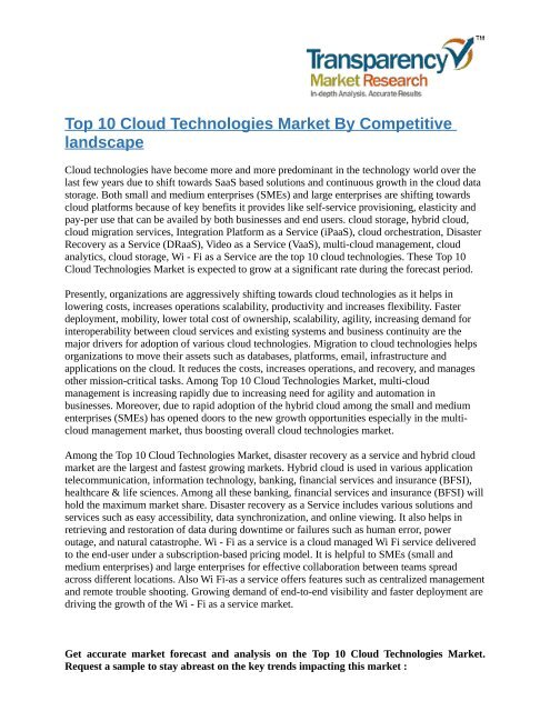 Top 10 Cloud Technologies Market