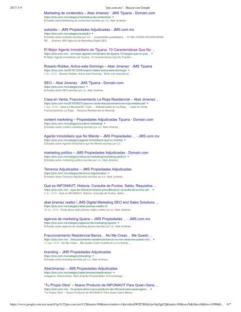 Search Results Index Status on Google for JMS COM MX Domain Name Overview Abel Jimenez Marketing Digital SEO Tijuana