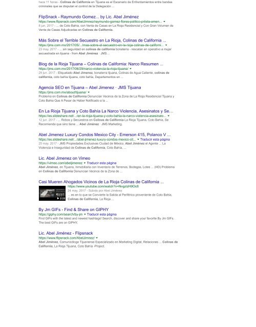 Colinas de California Abel Jimenez - Resultados de la Búsqueda de Keyword en Google México Jueves 6 - 1-15PM Pacifico - Proyecto de Branding Social Media and SEO de Abel Jimenez