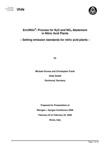 Process for N2O and NOX Abatement in Nitric Acid ... - Uhde GmbH