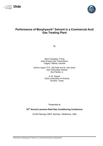 Solvent in a Commercial Acid Gas Treating Plant - Uhde GmbH