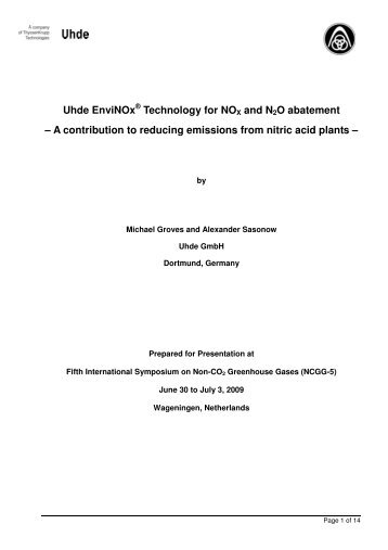Uhde EnviNOx Technology for NOX and N2O ... - Uhde GmbH