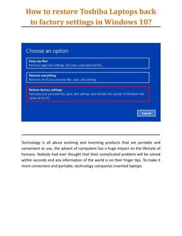 How to restore Toshiba Laptops back to factory settings in Windows?