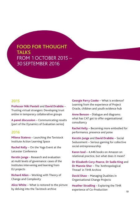The Tavistock Institute of Human Relations Annual Report and Financial Accounts 1st October 2015 - 10 September 2016 