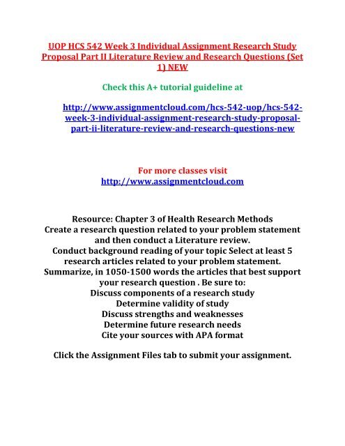 UOP HCS 542 Week 3 Individual Assignment Research
