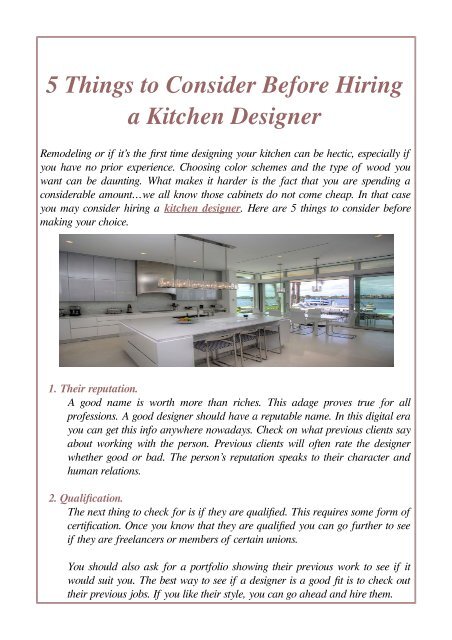 5 Things to Consider Before Hiring a Kitchen Designer