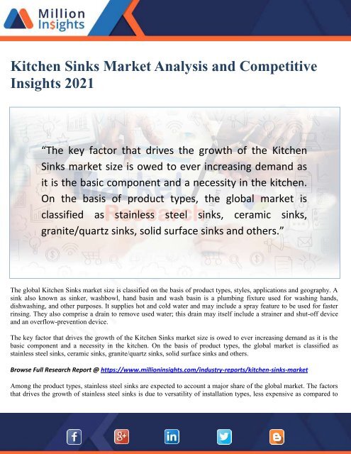 Kitchen Sinks Market Analysis and Competitive Insights 2021