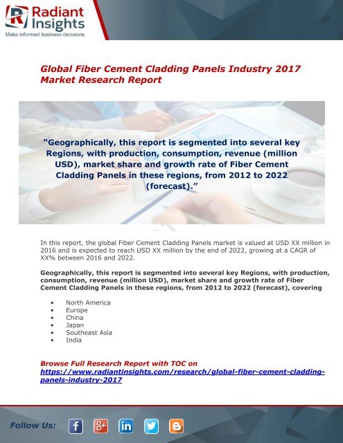 Fiber Cement Cladding Panels Industry Size And Growth Report 2017 By Radiant Insights,Inc