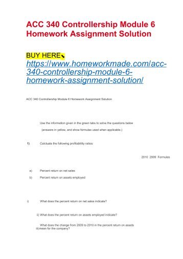 ACC 340 Controllership Module 6 Homework Assignment Solution
