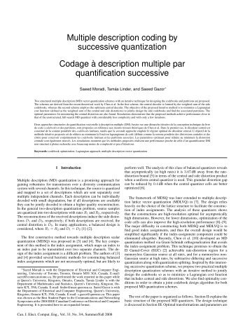 Multiple description coding by successive quantization Codage `a ...
