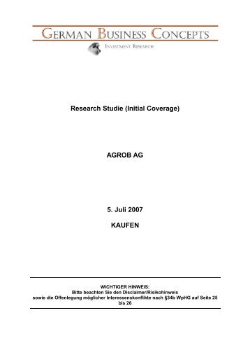 Research Studie (Initial Coverage) - AGROB Immobilien AG