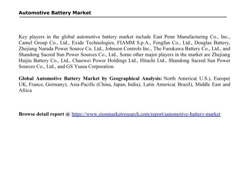 Global Automotive Battery Market, 2015–2021