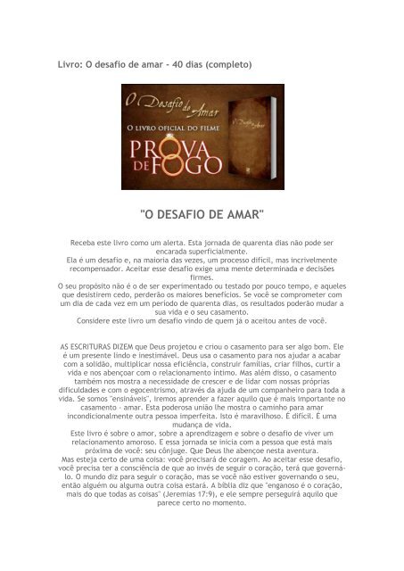 Livro a prova de fogo desafio de amar pdf