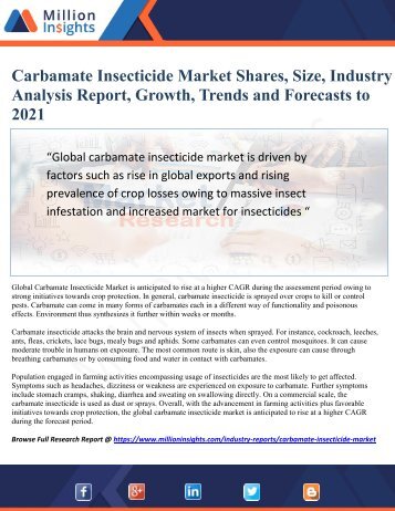 Carbamate Insecticide Market anticipated to rise at a higher CAGR by 2021