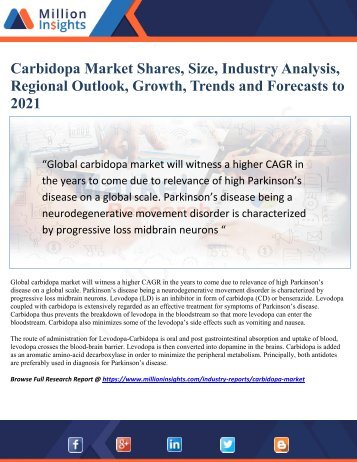 Global Carbidopa Market will witness a higher CAGR in the years to come