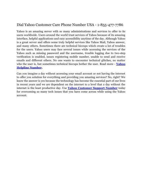 Dial Yahoo Customer Care Phone Number USA PDF
