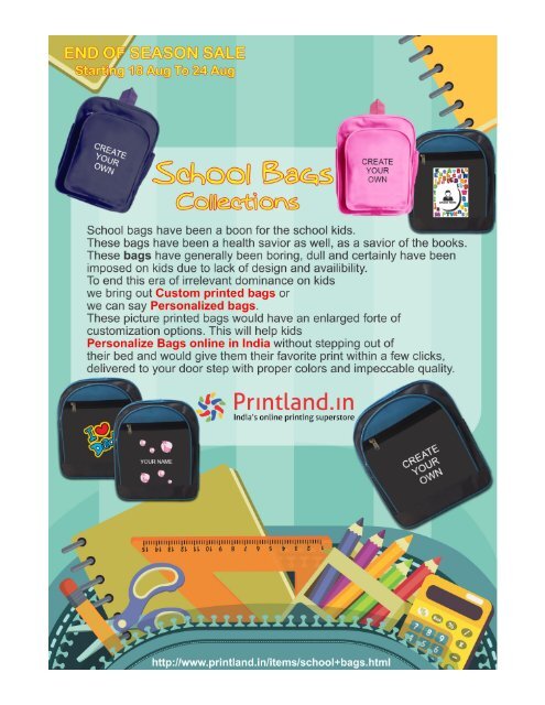 Custom Printed School Bags - Buy Personalized or Customized School Bags For Girls and Boys with Photo and Text Printed in Bulk at Low Price Online in India