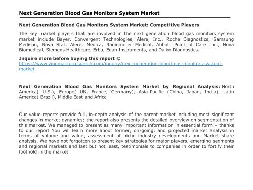 Global Next Generation Blood Gas Monitors System Market, 2016 – 2024