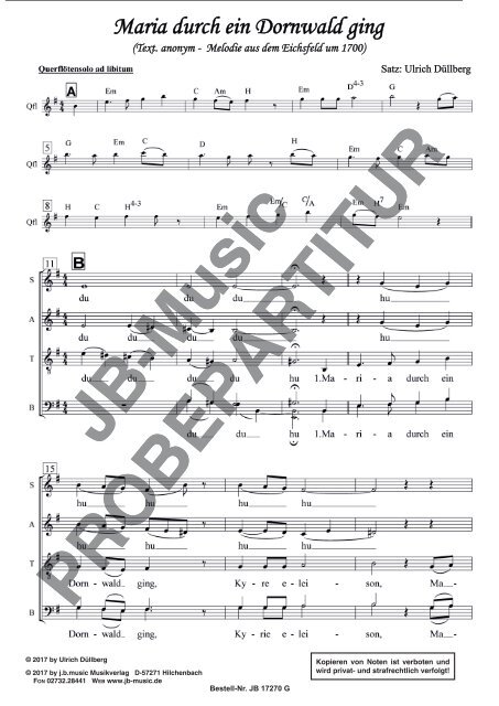 Maria durch ein Dornwald ging (für Gemischten Chor SATB u. Querflöte ad lib.)