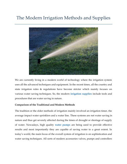 The Modern Irrigation Methods and Supplies