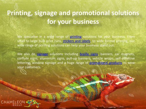 Printing, signage and promotional solutions for your business