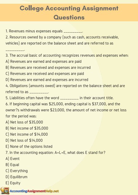 Accounting Assignment Questions