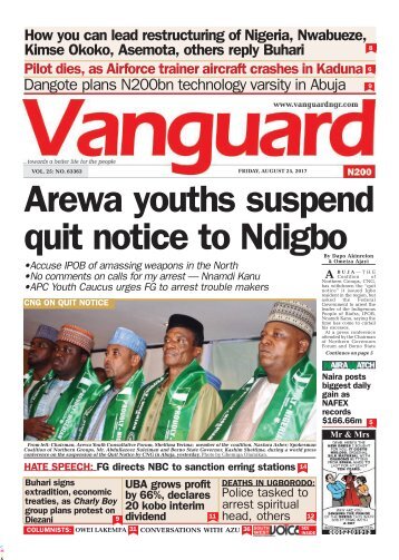 25082017 - Arewa youths suspend quit notice to Ndigbo