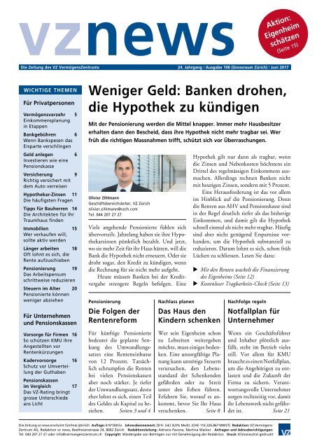 vz news,  Schweiz deutsch, Juni 2017, Ausgabe 106