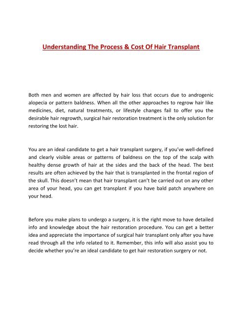 Understanding The Process And Cost Of Hair Transplant
