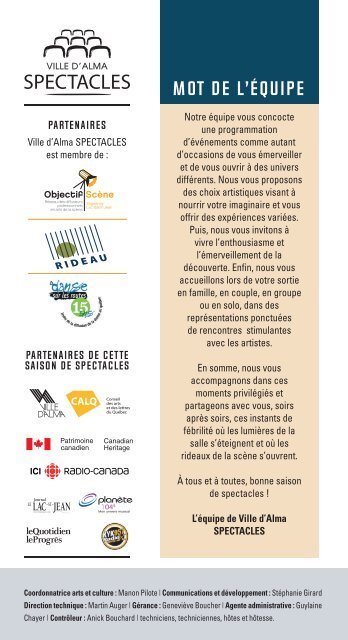 Brochure 2017-2018 Ville d'Alma SPECTACLES 