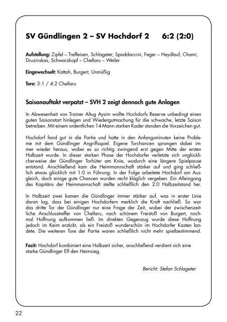 Sport Report - SV Hochdorf - Sonntag 19.08.2017