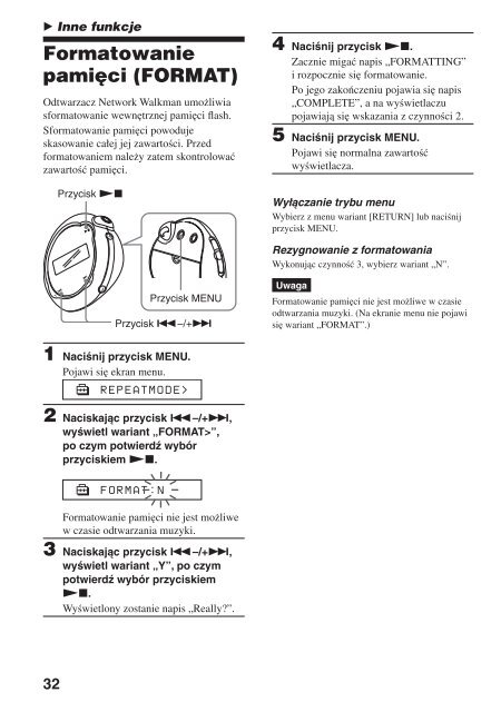 Sony NW-E105 - NW-E105 Istruzioni per l'uso Polacco